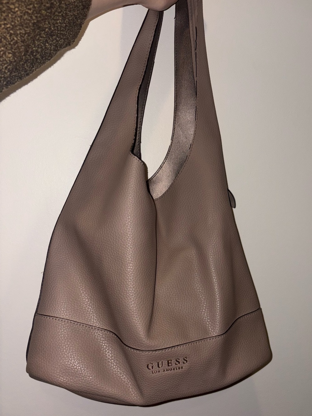 Guess Pebbled Leather Shoulder Hobo Bag in Taupe Brown - Picture 2 of 6